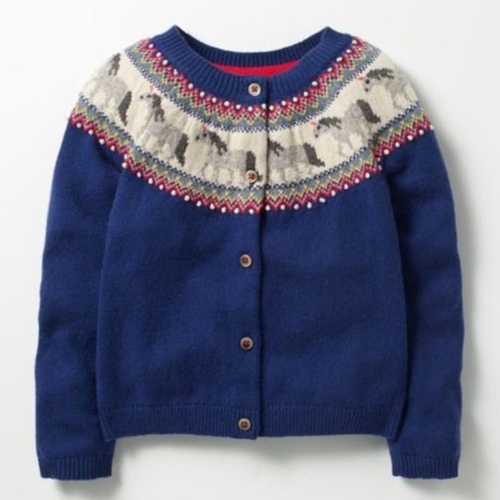 Mini Boden navy unicorn cardigan size 5-6
